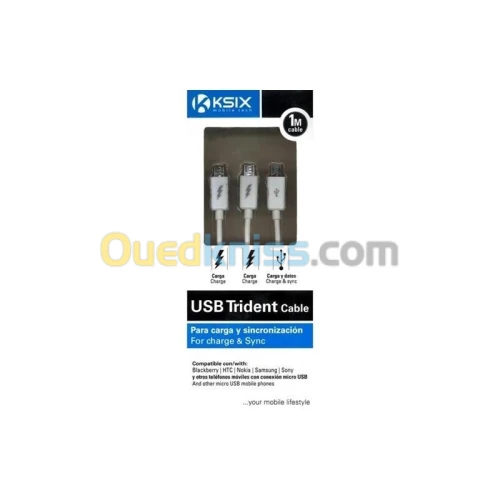 CABLE USB TO 3 MICRO-USB KSIX 3 CHARGE ET 1 DATA 1M   