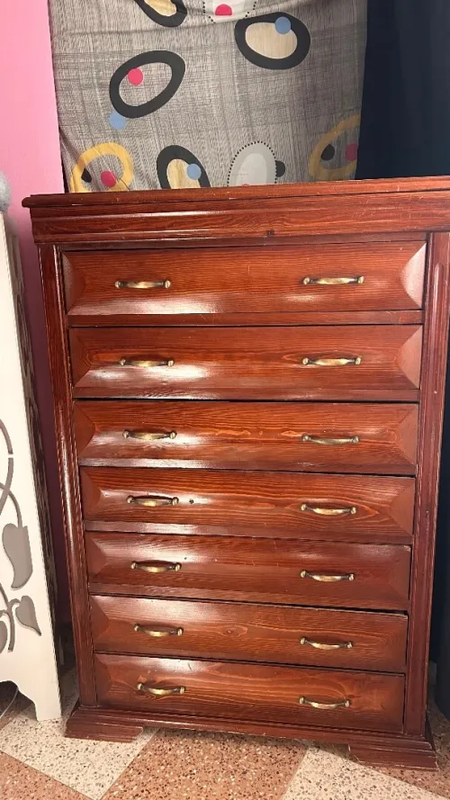 Commode 7 tiroirs bois rouge bon prix