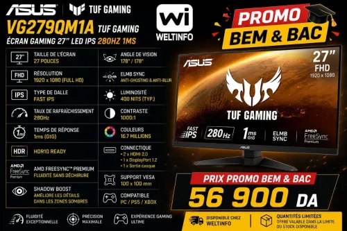 ECRAN ASUS 27" LED - TUF GAMING 1 MS 280 HZ ASUS 27" LED VG279QM1A IPS