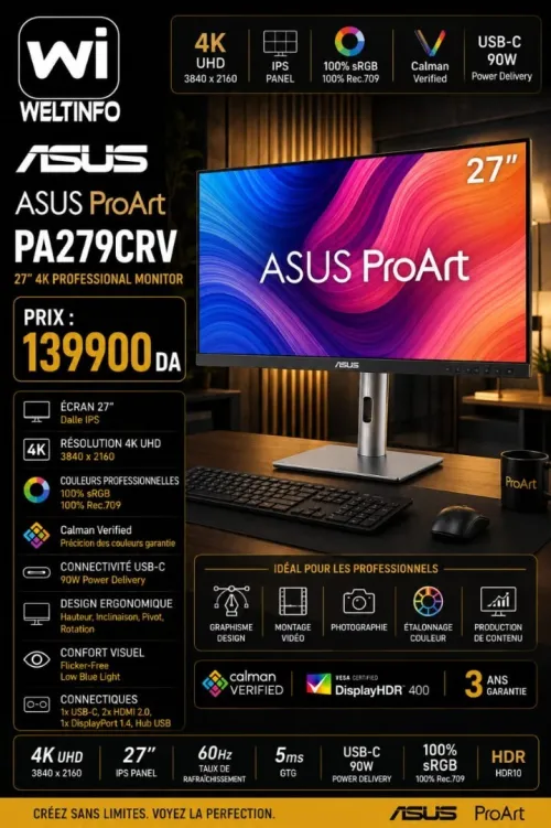 ECRAN ASUS 27" LED  PROART 4K IPS PA279CRV