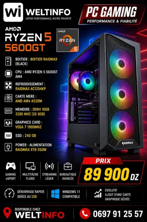 PC GAMING / RYZEN 5 5600GT - RAM 16GO DDR4 - SSD 240 GO