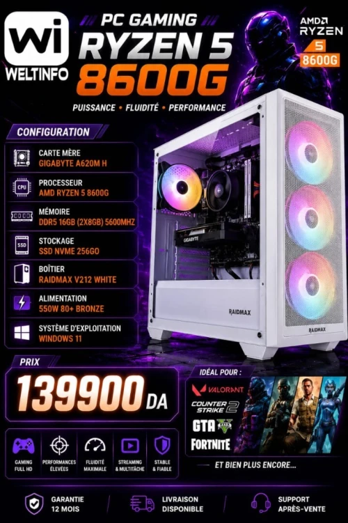 PC GAMING RYZEN 5 8600G RAM 16GO SSD 256GO