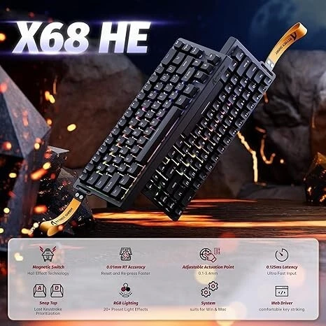 MAGNETIC SWITCHES GAMING ATTACK SHARK X68 HE RGB BLACK