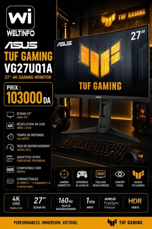 ECRAN ASUS27"LED-TUF 4K IPS - 160 HZ VG27UQ1A