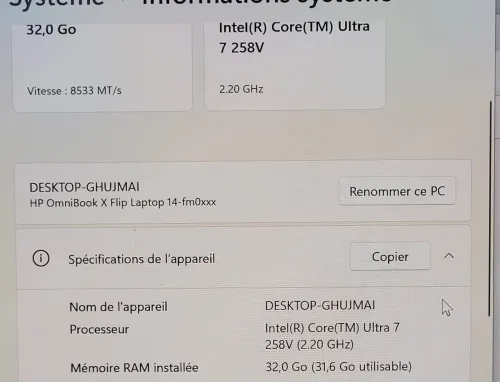 NGIA HP OminiBook X Flip X360 TACTILE 3K OLED 120 Hz | ULTRA 7 258V | 32GB RAM | 1To NVMe SSD | INTEL ARC 140 V 16GB GRAPHICS