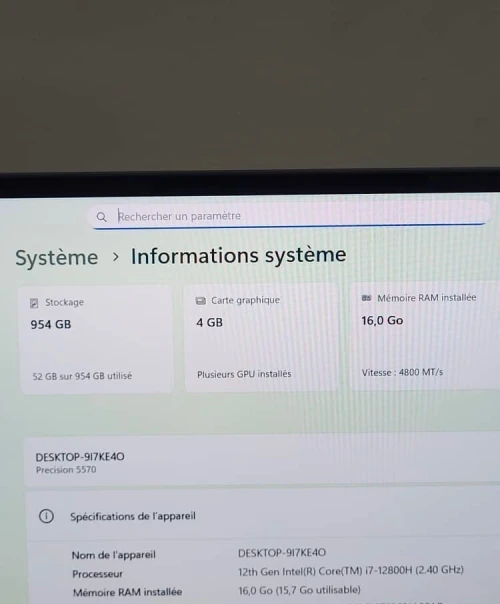 DELL PRECISION 5570 | vPRO CORE i7-128500H | RTX A1000 4GB | 1To NVMe | 32GB RAM | MOBILE WORKSTATION