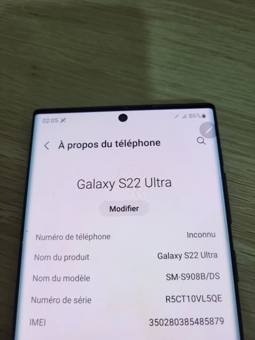 SAMSUNG GALAXY S22 Ultra 128GB 5G ( le telephone déverrouillé avec unlock bootloader d'ou le prix bas )