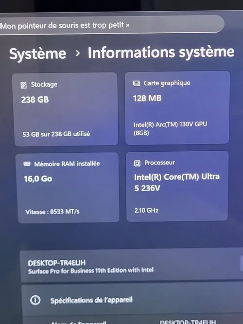 AI Microsoft Surface Pro 11 Copilot+ | OLED 2.8K 13" Tactile 120 Hz | INTEL CORE Ultra 5 236V | 16GB RAM | 256GB RAM | Arc Graphics 130V 8GB | Platine Tablette | Hybride 2-en-1