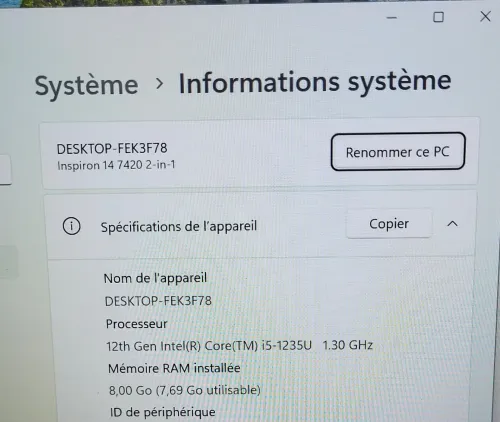 DELL INSPIRON 14 7420 2-in-1 X360 Convertible TACTLE | CORE i5 1235U | 8GB RAM | 512GB NVMe | INTEL UHD GRAPHICS