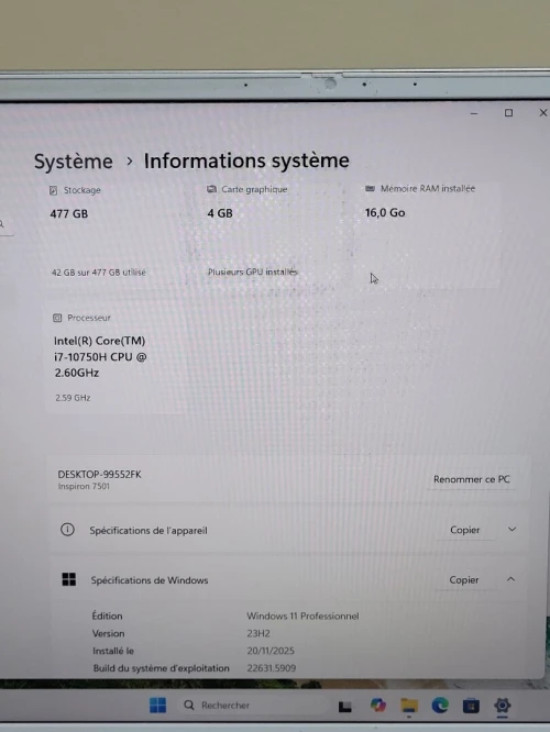 DELL INSPIRON 7501 | CORE i7-10750H | NVIDIA GeForce GTX 1650 4GB | 16GB RAM | 512GB NVMe SSD