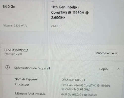 DELL PRECISION 7560 | CORE i9-11950H | RTX A2000 4GB | 64B RAM | 512GB NVMe SSD | WORKSTATION