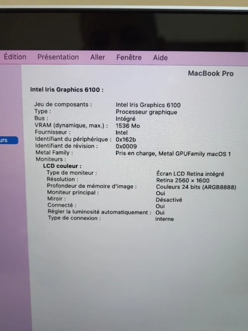 MACBOOK PRO RETINA 2015 13'' INTEL CORE i5 @2.70GHz Double Cœur - 8GB RAM - 128GB SSD