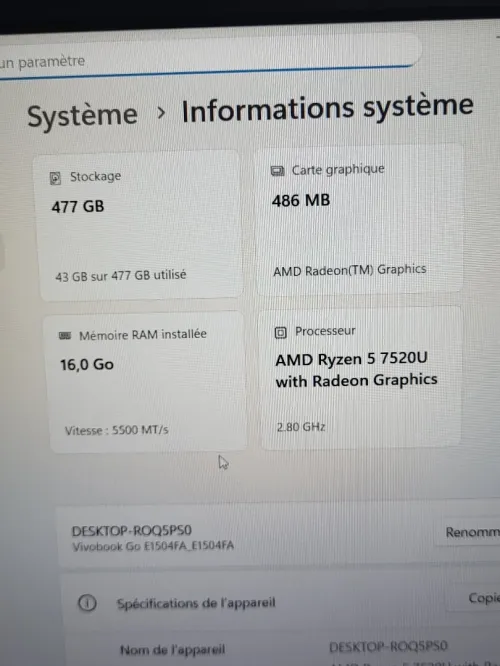 ASUS VivoBook Go 15 15.6 FHD | RYZEN 5 7520U | 16GB RAM | 512GB NVMe SSD | AMD RADEON GRAPHICS