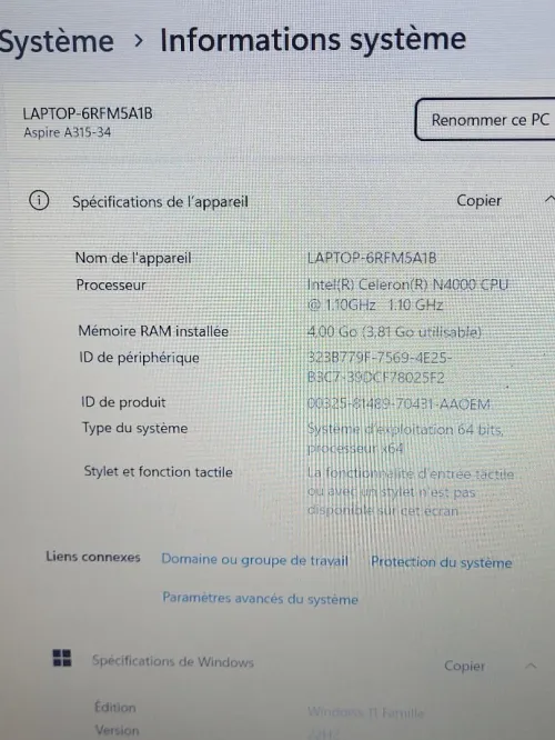 ASUS ASPIRE 3 15.6'' FHD | INTEL CELERON N4000 | 4GB RAM | 256GB NVMe SSD | INTEL UHD GRAPHICS