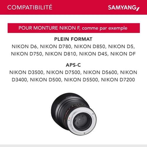 Samyang AE 85mm f/1.4 AS IF UMC plein format -APS-C Objectif portrait pour Nikon F D780 D3500 D850..