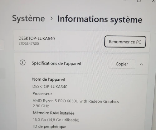 LENOVO THINKPAD T14 | RYZEN 5 6650U 2.90GHz | 16GB RAM | 256GB NVME SSD | AMD RADEON GRAPHICS 