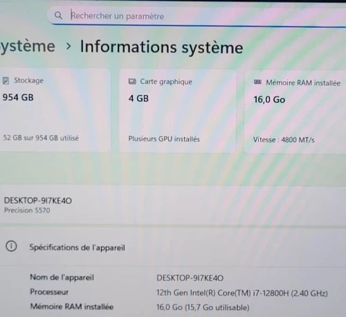 DELL PRECISION 5570 | vPRO CORE i7-128500H | RTX A1000 4GB | 1To NVMe | 32GB RAM | MOBILE WORKSTATION