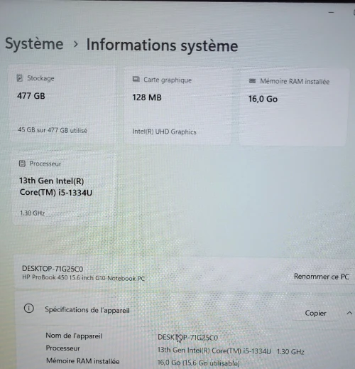 HP PROBOOK 450 G10 15.6'' FHD | INTEL CORE i5 1334U | 16GB RAM | 512GB NVMe SSD | INTEL UHD GRAPHICS