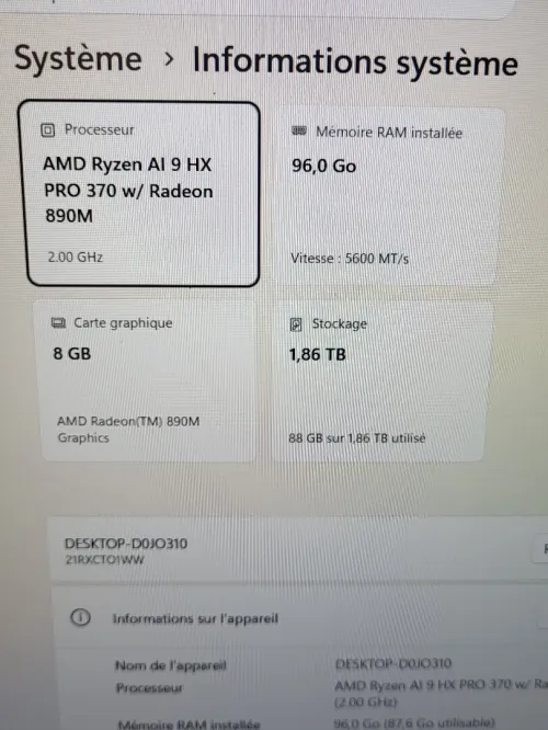 LENOVO THINKPAD P16s GEN 4 | AMD RYZEN AI 9 HX PRO 350 w | 96GB RAM | 2TB NVME | AMD RADEON 890M 8GB | WORKSTATION | ANNÉE 2026