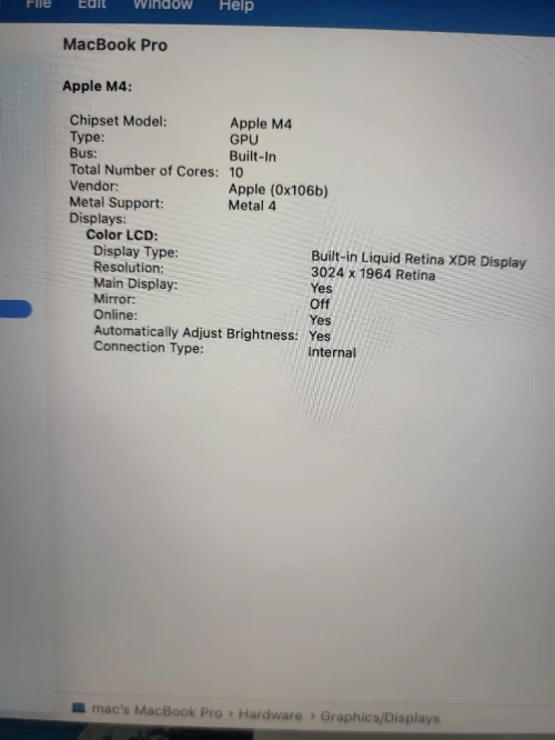 MacBook Pro M4 2024 Noir sidéral | PUCE M4 10 CORE | GPU 10 CORE | 16GB RAM | 512GB SSD | CYCLES 141 | CAPACITÉ BATTERIE 98%
