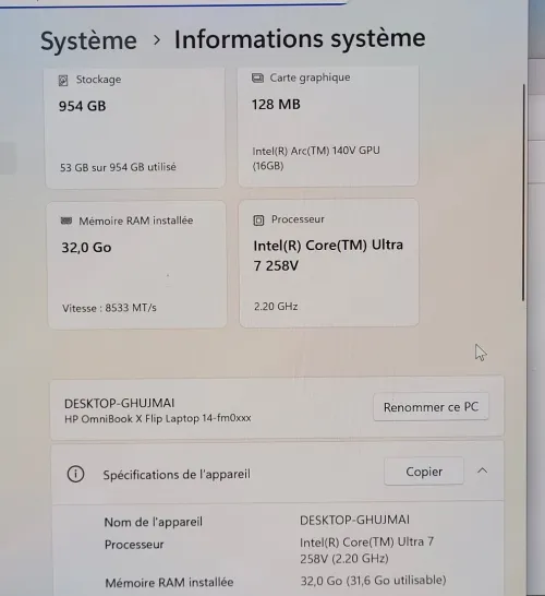 NGIA HP OminiBook X Flip X360 TACTILE 3K OLED 120 Hz | ULTRA 7 258V | 32GB RAM | 1To NVMe SSD | INTEL ARC 140 V 16GB GRAPHICS