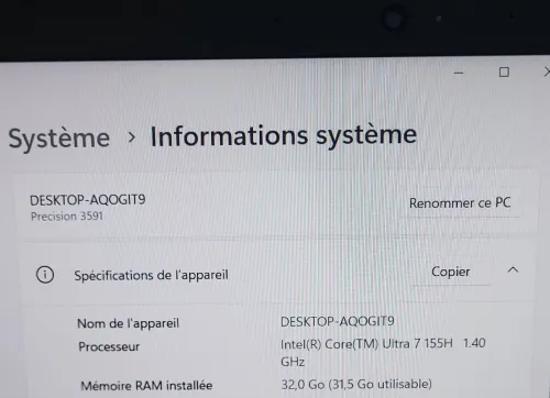 DELL PRECISION 3591 | CORE Ultra 7-155H | RTX 1000 ADA 6GB | 1TB NVMe SSD | 32GB RAM | MOBILE WORKSTATION | Mobile Station de travail