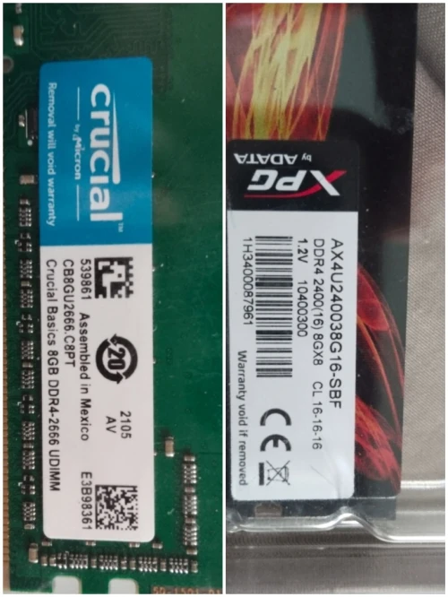 Crucial 8Go DDR4 2666MHz/ADATA XPG 8Go DDR4 2400MHz