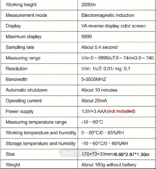 Testeur de rayonnement électromagnétique MESTEK EMF01