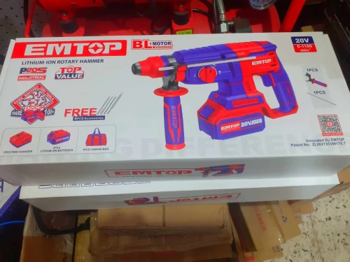MARTEAU PIQUEUR EMTOP PLUS À BATTERIE  20V  P20S (3 MÈCHES ET 1 CISEAU INCLUS)
