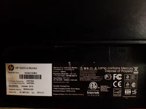 Pc monitor hp S2031a computer monitor 50.8 cm (20") 1600 x 900 pixels Black
