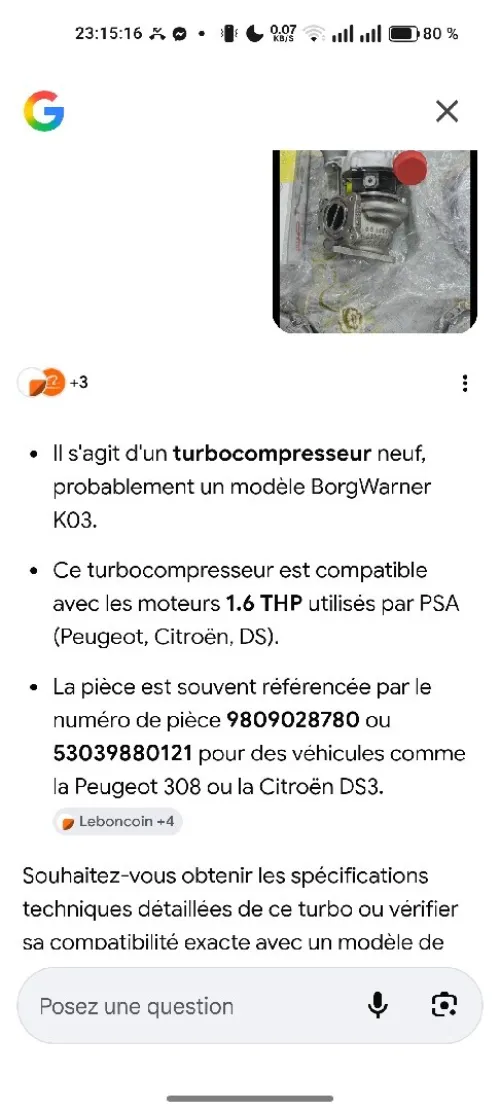 Je vend turbo 1.6 thp Peugeot Citroën BMW