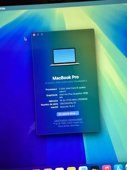 MACBOOK PRO 2020 i5 16Gb 512SSD 13 pouces TOUCHBAR Cycle 650