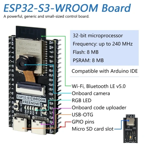 Kit CAMERA ESP32 FreenGrupour ESP32-S3 (compatible avec Ardu37IDE) caméra sans fil 
