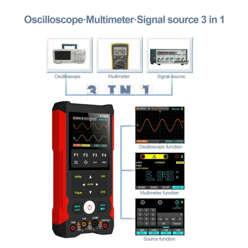 oscilloscope TOOLTOP ET829 + DMM + Générateur de formes d'ondes 3 en 1 à double canal  de 80 MHz