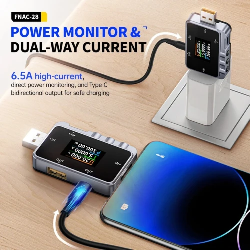 Testeur USB Type-C Voltmètre & Ampèremètre Numérique 2en1 FNIRSI FNAC 28 