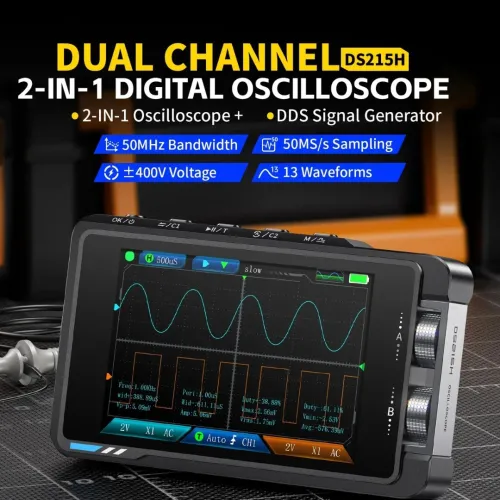 FNIRSI DS215H Oscilloscope numérique portable 2 en 1 avec générateur de signaux