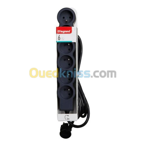 Rallonge multiprise extra-plate équipée de 6 prises  avec cordon longueur 3m - noir 