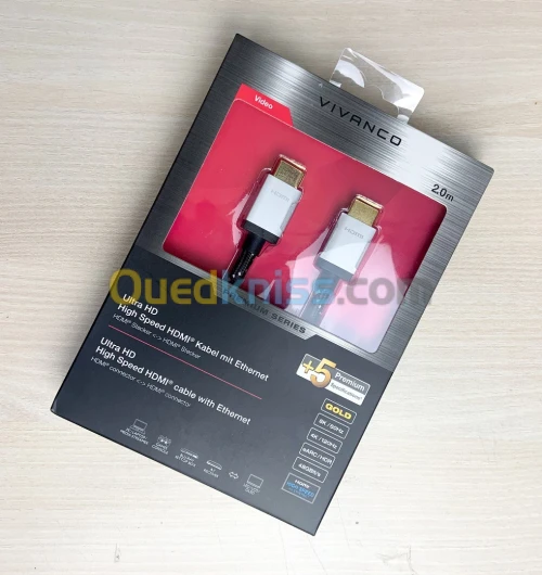 Vivanco HDMI Haute Vitesse 2.1 Ethernet 8K . Avec 8K @ 60Hz . 4K à 120 Hz jusqu'à 48 Go/s (2M)