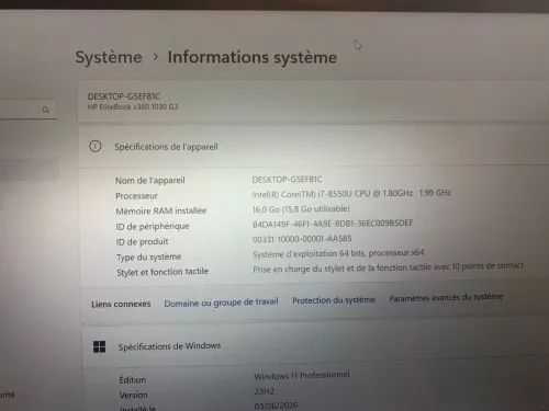 HP ELITEBOOK x360 1030 G3 TACTILE  i7 8550U Ram 16 ddr4 512 ssd nvme 4G LTE SIM