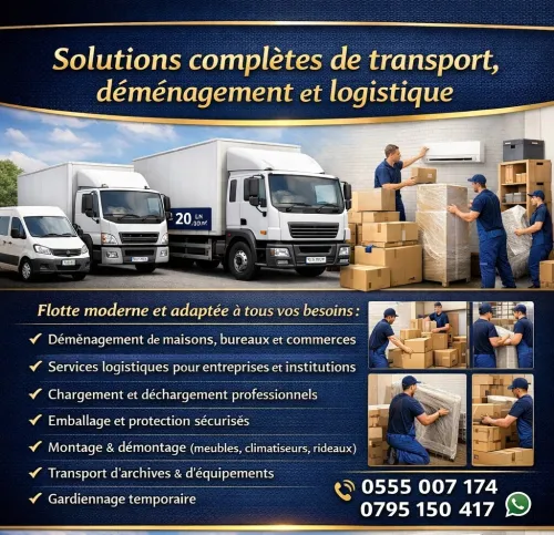 الحلول المتكاملة للنقل والترحيل والخدمات اللوجيستية Solutions complètes de transport, déménagement et logistique