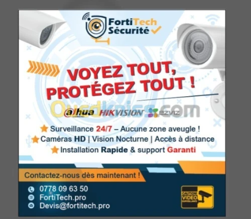 Installation Caméras surveillance (Hikvision, Commande, opiz , Riffa, dahua ,vipex)