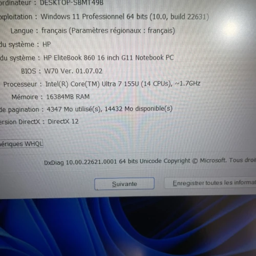 HP EliteBook 860 G11 | Ultra 7 155U, 16Go, 512Go SSD, 16" FHD