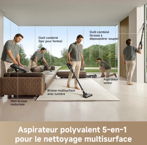 Dreame H14 Dual Aspirateur Laveur, 18kPa, Aspirateur fonctionnel multisurfaces 5-en1 La portée à plat à 180