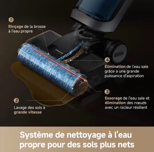 Dreame H14 Dual Aspirateur Laveur, 18kPa, Aspirateur fonctionnel multisurfaces 5-en1 La portée à plat à 180