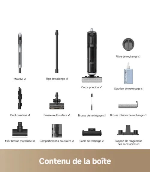 Dreame H14 Dual Aspirateur Laveur, 18kPa, Aspirateur fonctionnel multisurfaces 5-en1 La portée à plat à 180