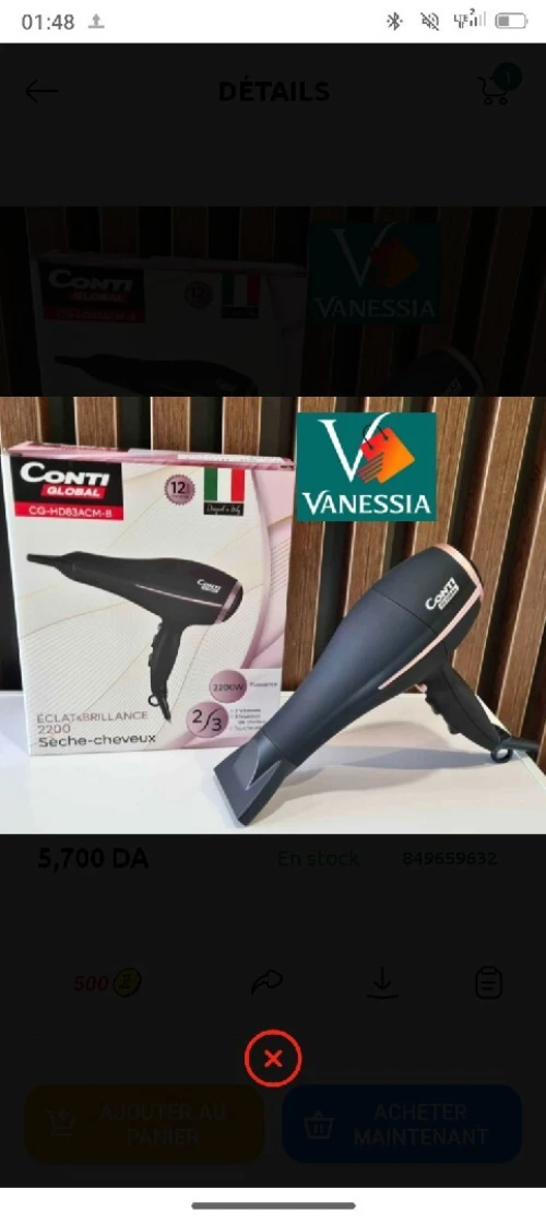 Séche cheveux Conti global noir 2200w