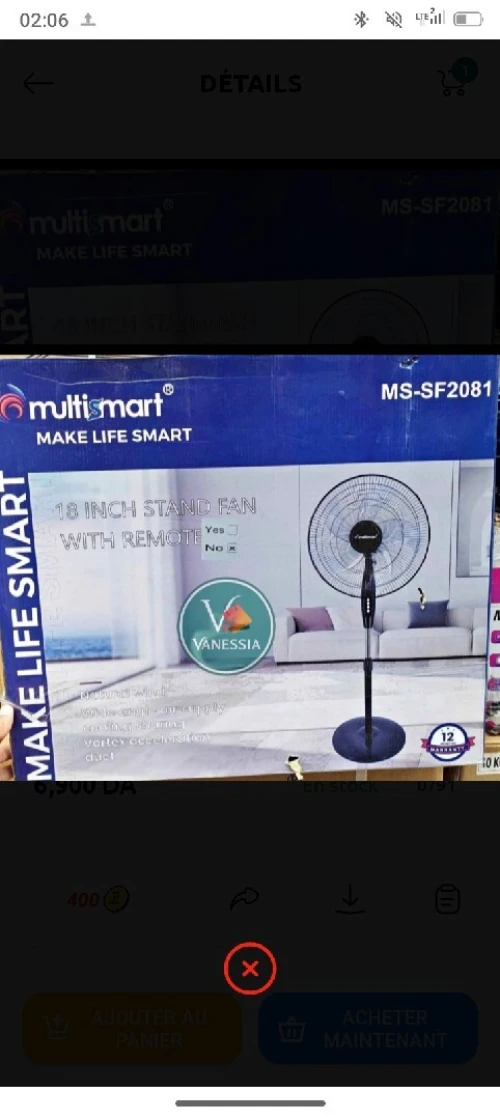 Ventilateur sur pied marque multismart noir 18 modern