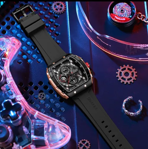 CURREN - montre Original bracelet en Silicone pour hommes chronographe étanche 8442 -Noire