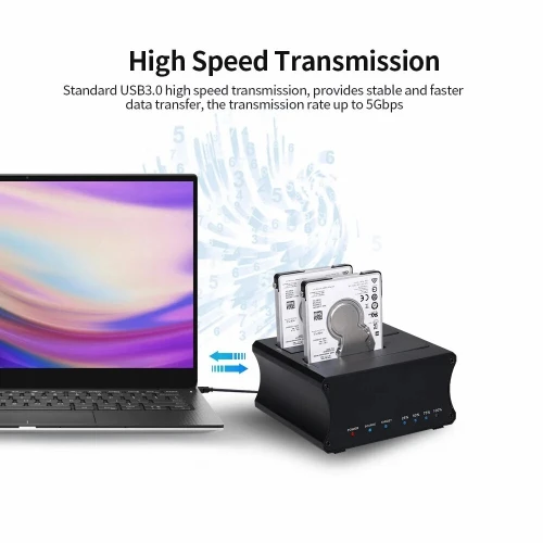 Station d'Accueil Double HDD SATA 2,5/3,5 Pouces, USB 3.0, Clonage Offline, Boîtier d'Aluminium 