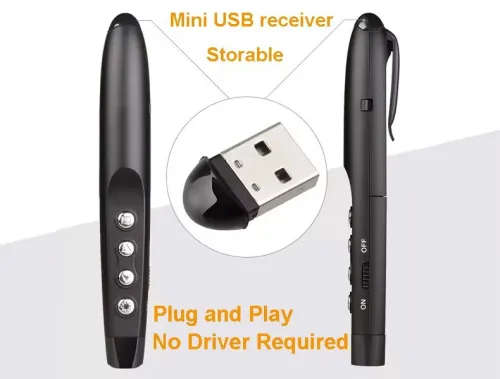 Pointeur Laser De Présentation PowerPoint Sans Fil 2,4 GHz avec récepteur USB, portée de 30 mètres